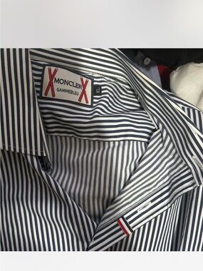 Moncler Gamme Bleu Navy & White Striped Dress Shirt